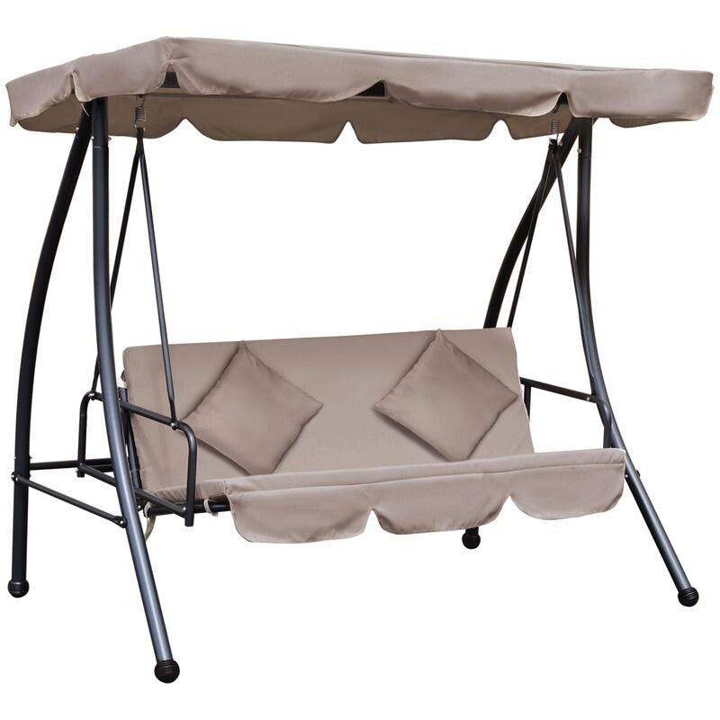 3 Seater Outdoor Swing Chair Bed with Canopy, Cushions – Beige Garden Lounger
