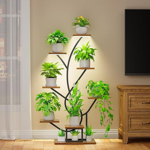 8 Tier Tall Metal Plant Stand with LED Grow Lights Indoor Flower Shelf