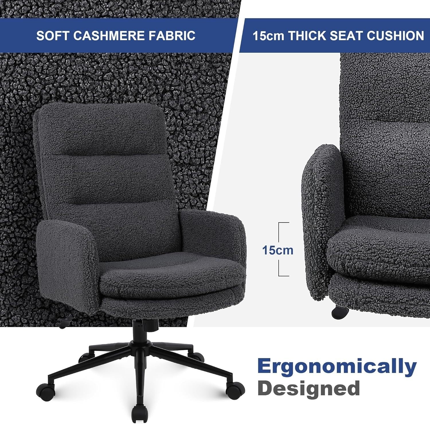Ergonomic Desk Chair Dark Grey Cashmere High Back Swivel Office Computer Seat
