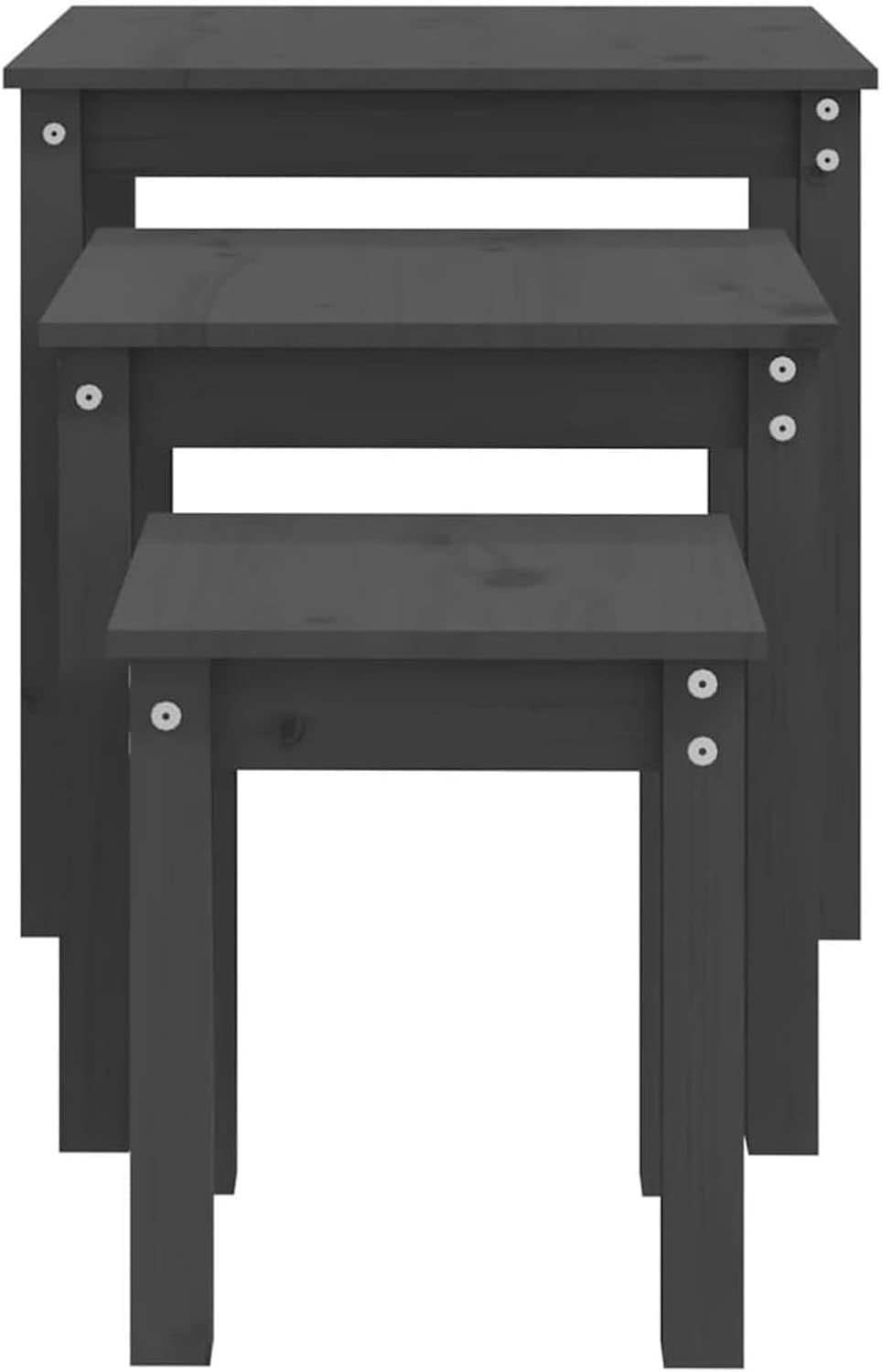 Grey Pine Wood Nesting Side End Tables Set of 2 Storage Living Room Furniture
