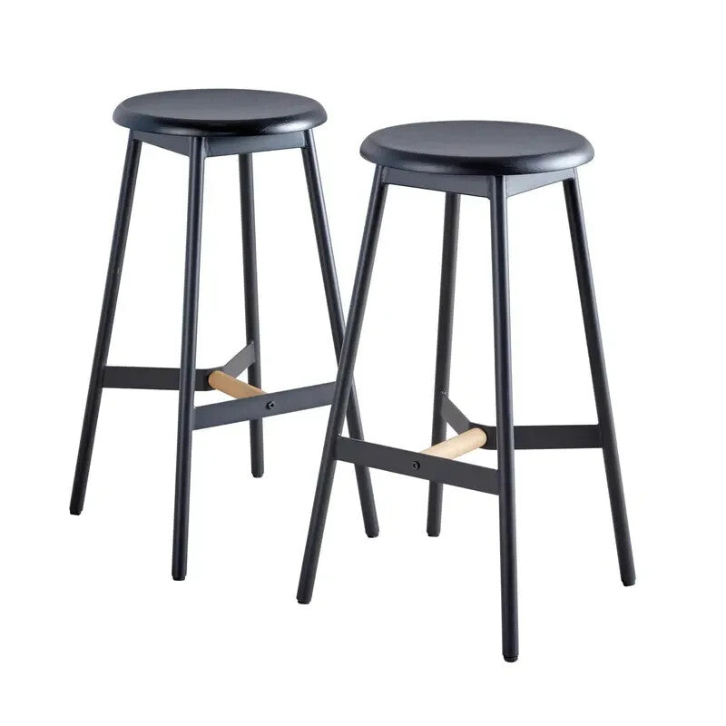 2 Piece Bar Table Set Black Metal Frame with Oak Stools Kitchen Breakfast
