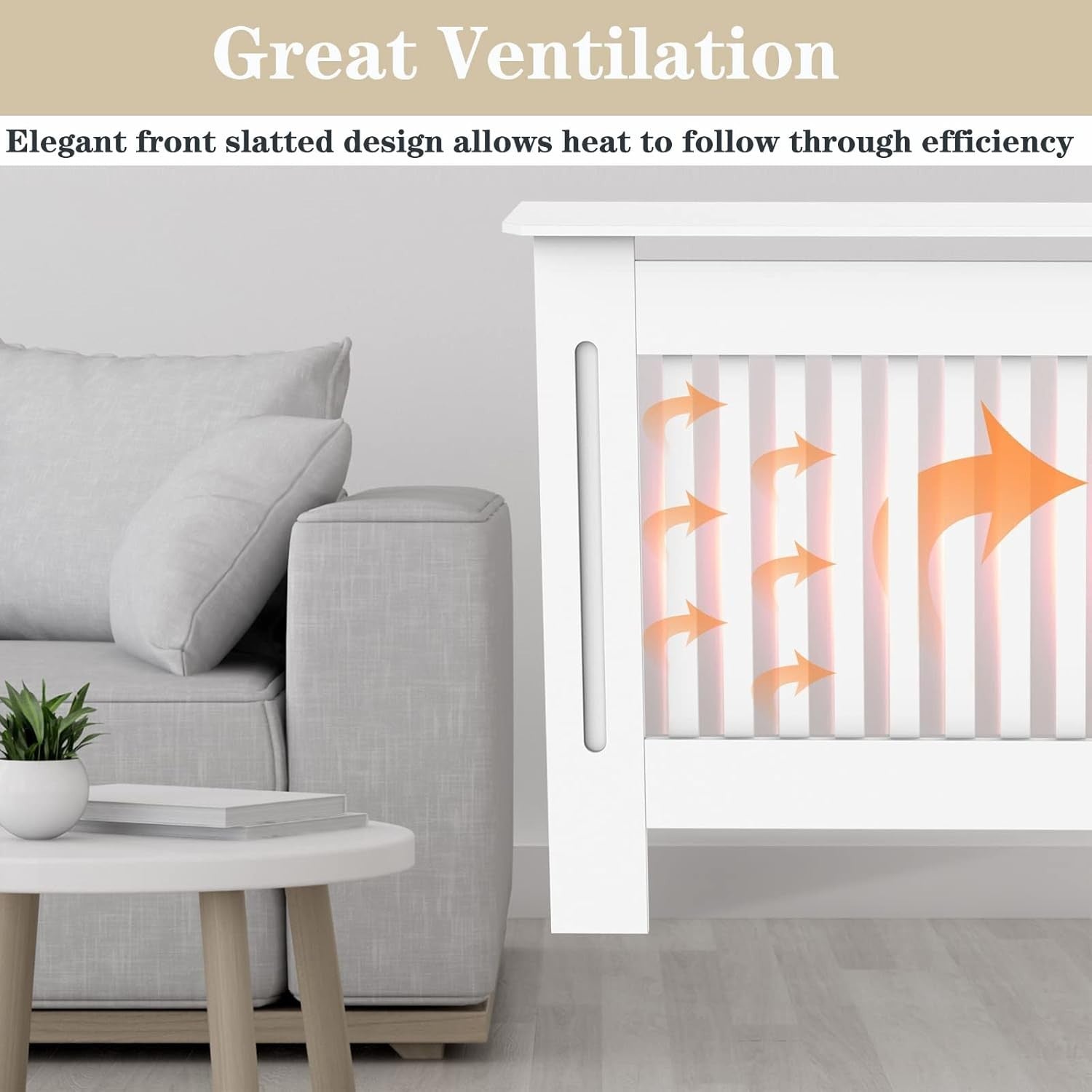 White Radiator Cover Cabinet Medium MDF Slatted Grill Modern Heating Unit Shelf