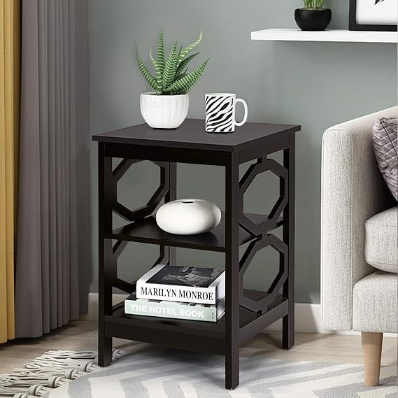2-Tier Coffee Brown Bedside Tables – Modern 3-Tier Nightstands with Storage Shel