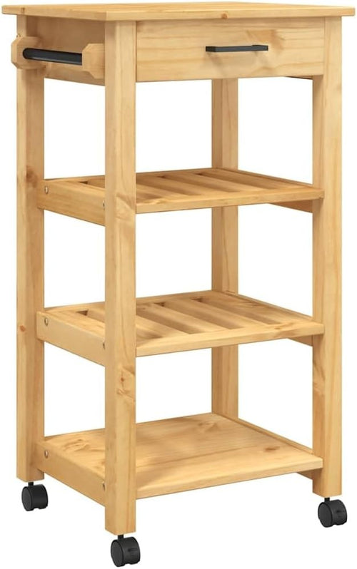 Kitchen Storage Trolley on Wheels Solid Wood with Drawer Shelves Rolling Cart