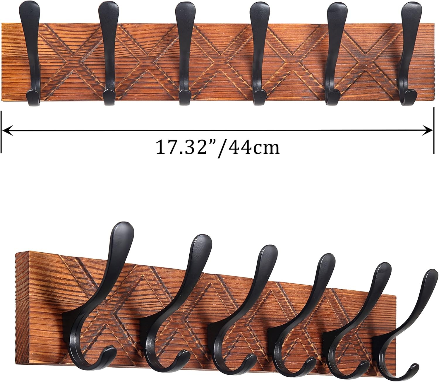 Antique Wall Coat Rack Set | 2x 6 Hook Wooden Hanger Racks Brown & Black