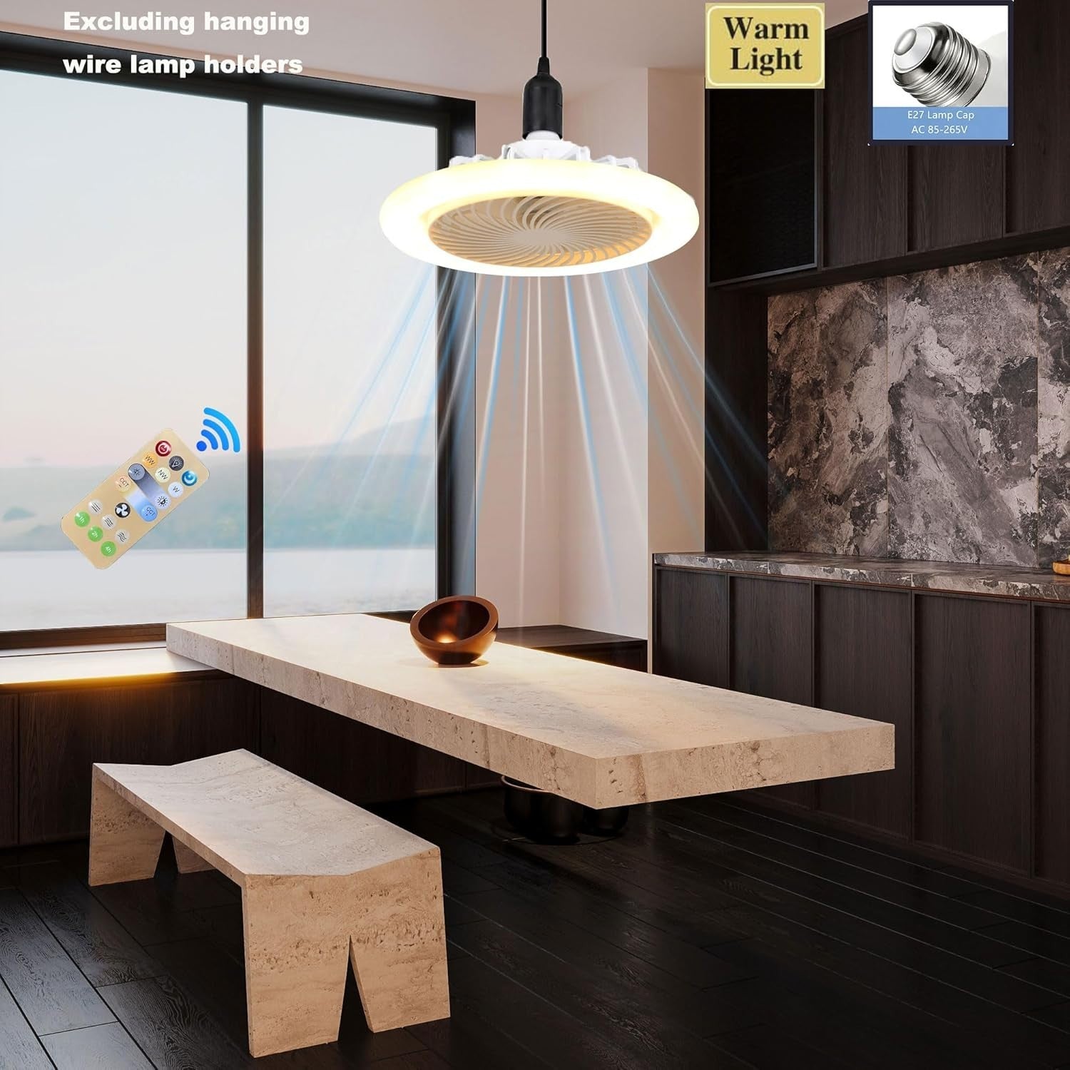 LED Ceiling Fan Light, 3 Speeds, 3 Color Modes, White