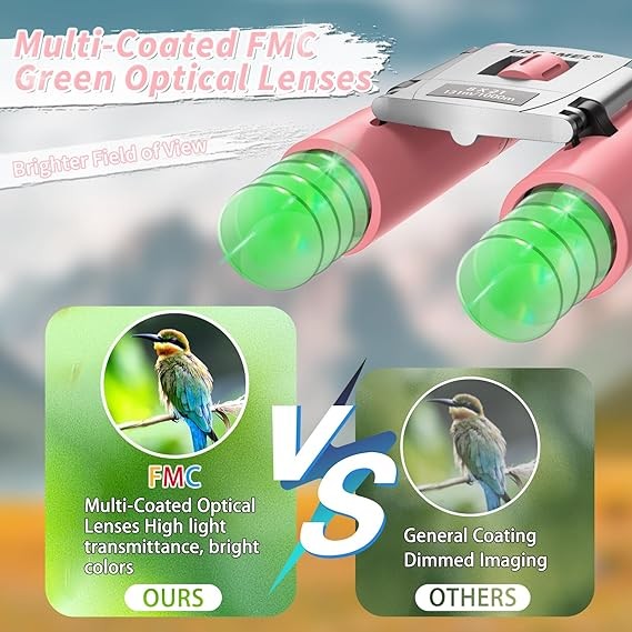 8x21 Waterproof Kids Compact Binoculars Mini Travel for Bird Watching Pink
