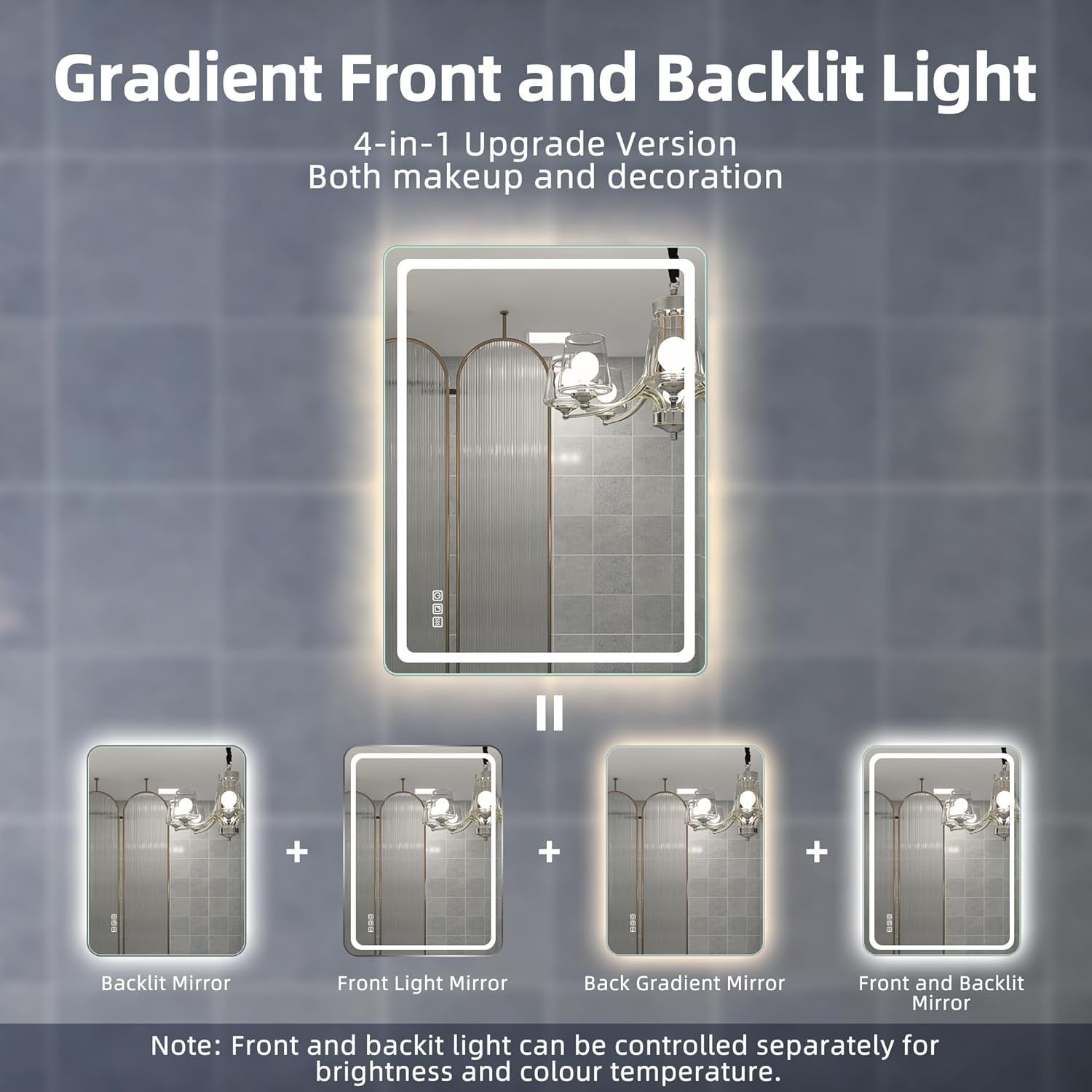 LED Bathroom Mirror 60x80 cm Silver Frame, Dual Light, Anti-Fog, Dimmable