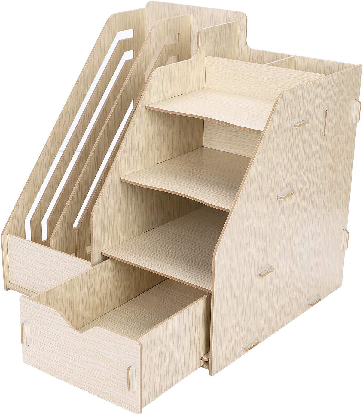 Wood Desk Organizer with Drawer & A4 File Holder – Multifunctional Storage