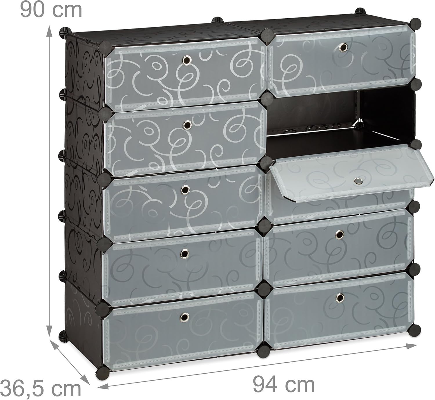 Wide 10 Tier Shoe Cabinet – Black Plastic Stackable Rack, 90cm High