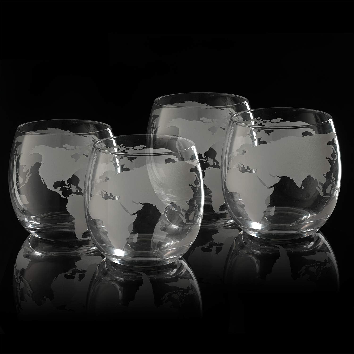 Helicopter Whiskey Decanter Set with 4 Glasses & Wood Base Globe Bar Gift