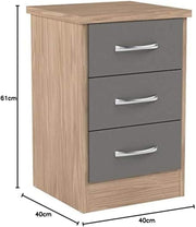 3 Drawer Grey Gloss Bedside Table – Modern Light Oak Nightstand