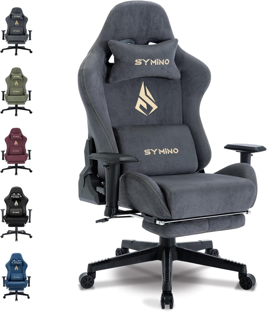 Ergonomic Gaming Chair with Footrest Recliner Lumbar Support Grey
