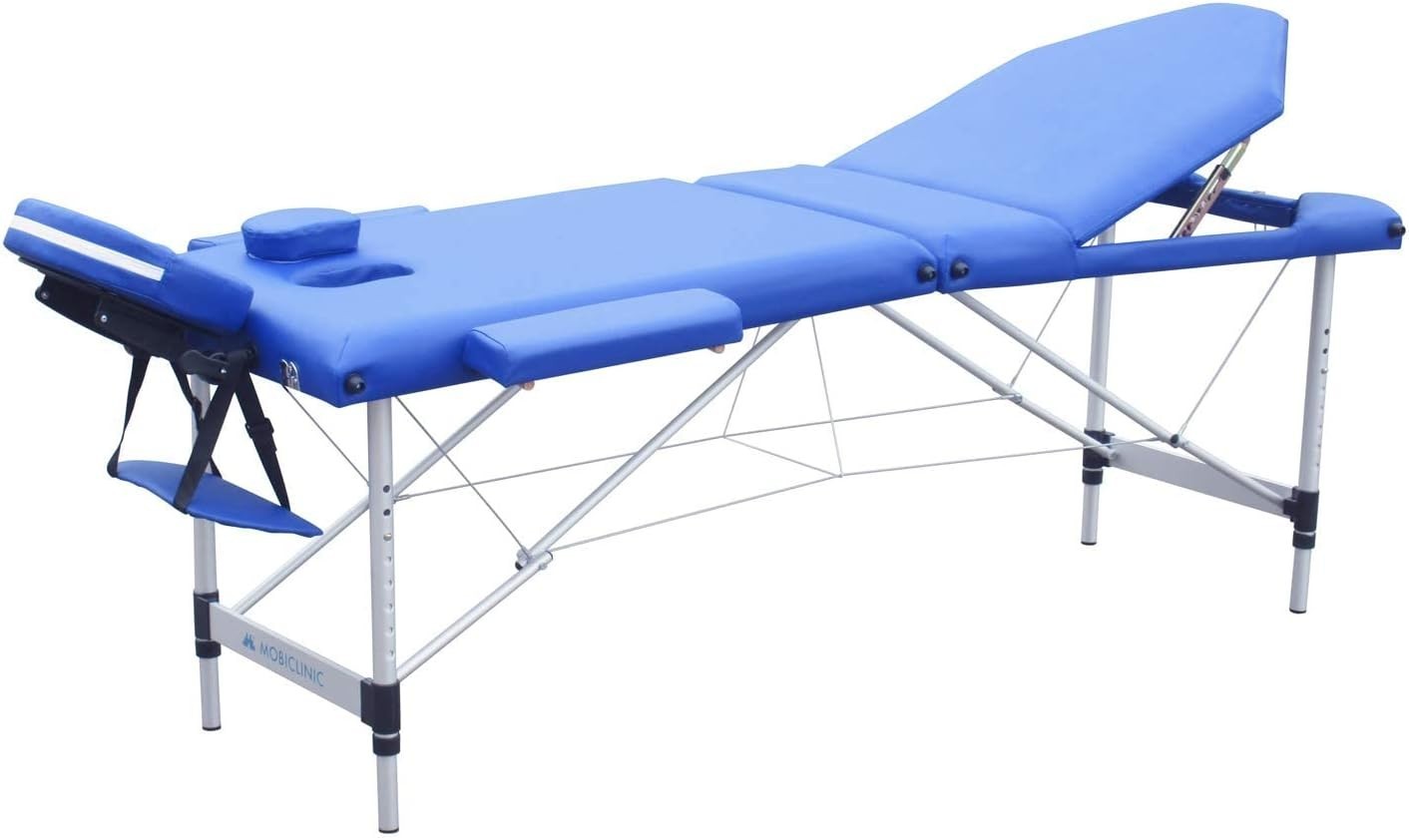 Portable 3-Section Aluminium Massage Table Adjustable Therapy Beauty Bed Blue