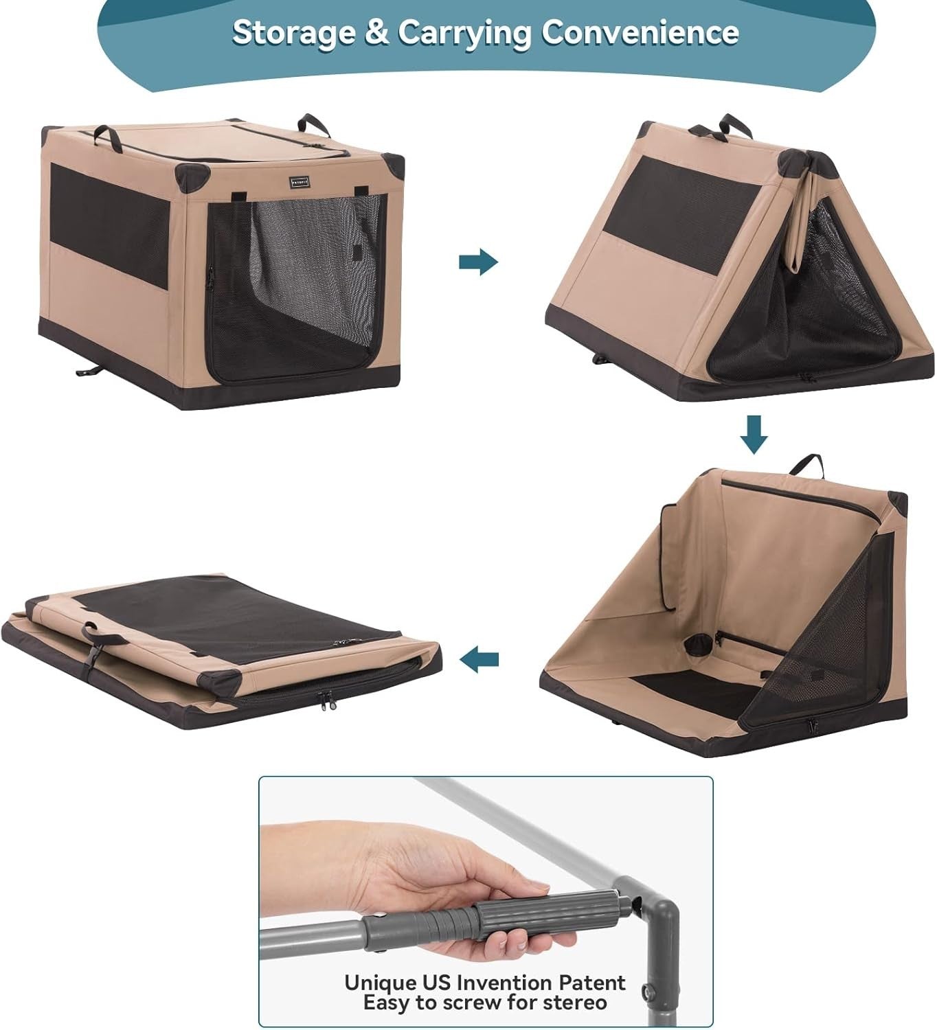 Soft-Sided Dog Crate – Portable Pet Carrier for Travel, Camping & Home (Khaki)