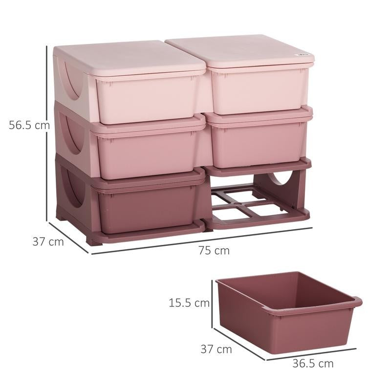 Kids Toy Storage Tower with 6 Drawers – Pink Plastic Chest Unit