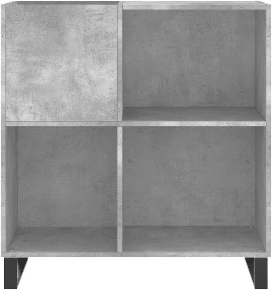 Durable Concrete Grey Vinyl Record Cabinet – Spacious Storage & Sturdy Display
