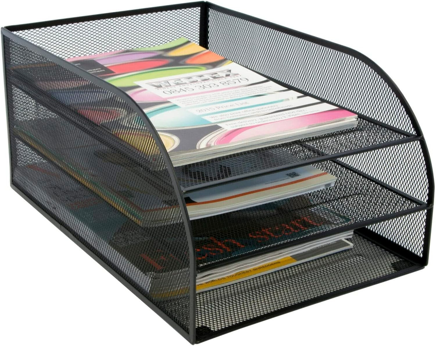 Black Wire Mesh Desk Organiser 2-Tier Document Tray A4 Filing