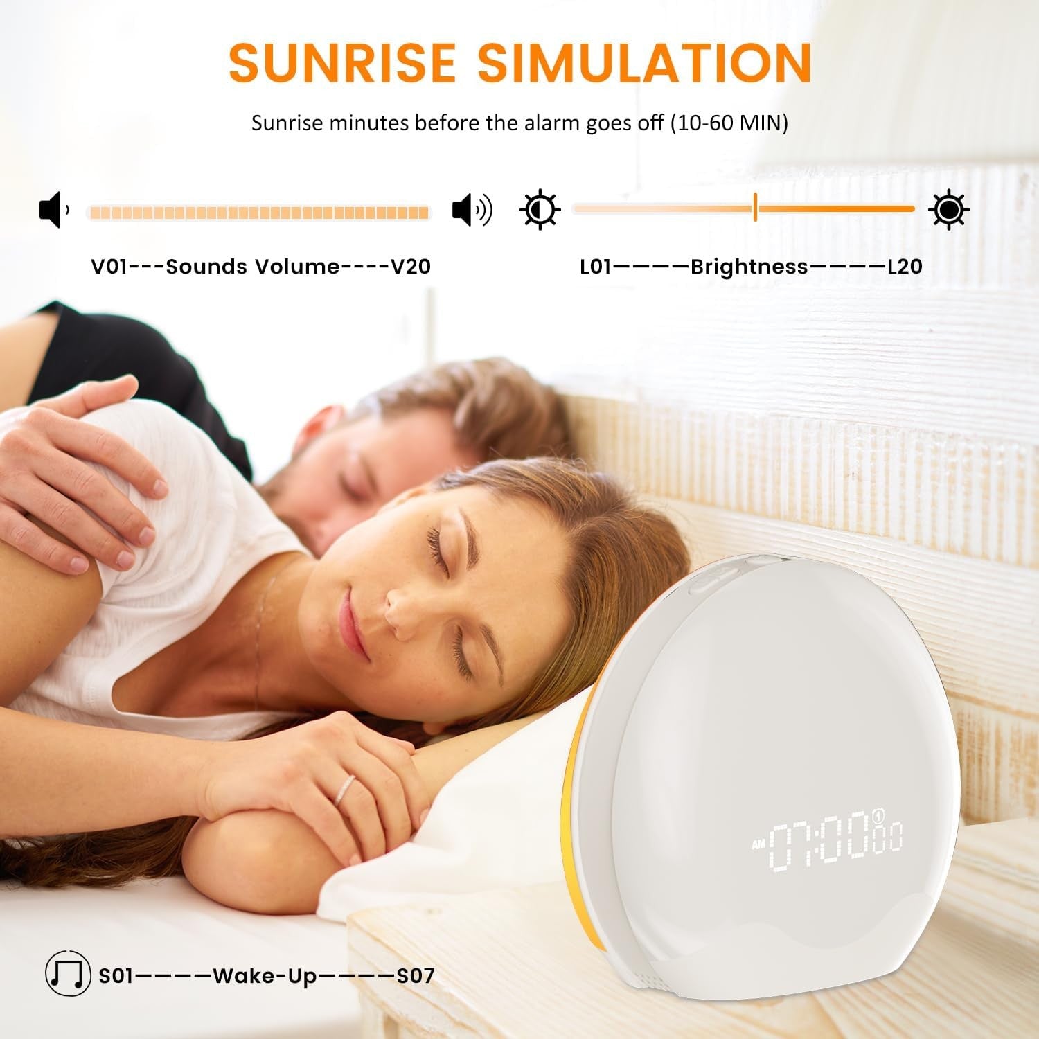 10,000 Lux Light Therapy Lamp Sunrise Alarm Clock Sleep Aid Dimmable