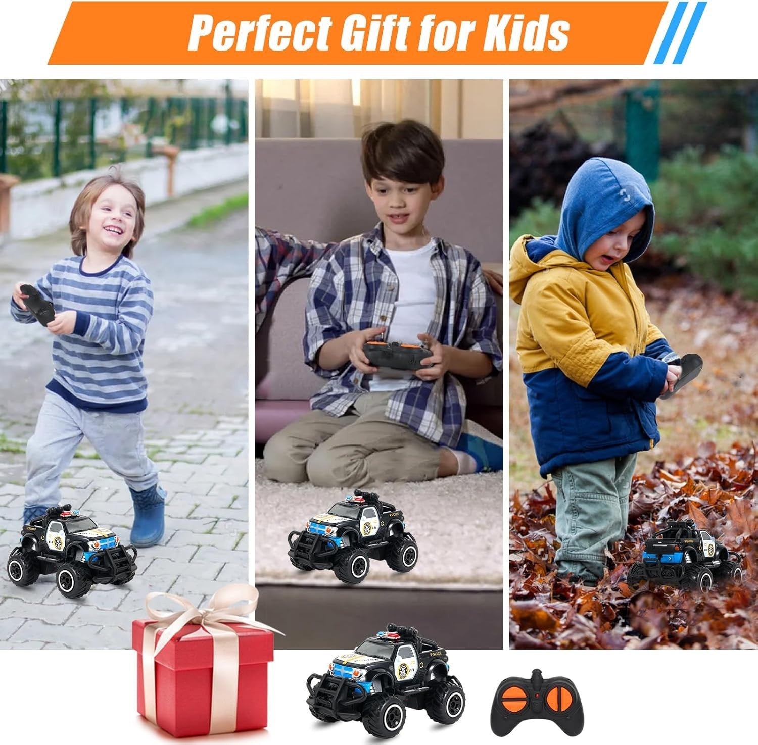 Mini Remote Control Police Car Toy for Kids, Fast RC Vehicle Gift Age 3-7