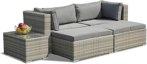 5pc Rattan Garden Sofa Set Outdoor Lounge Patio Weatherproof Cushions Grey