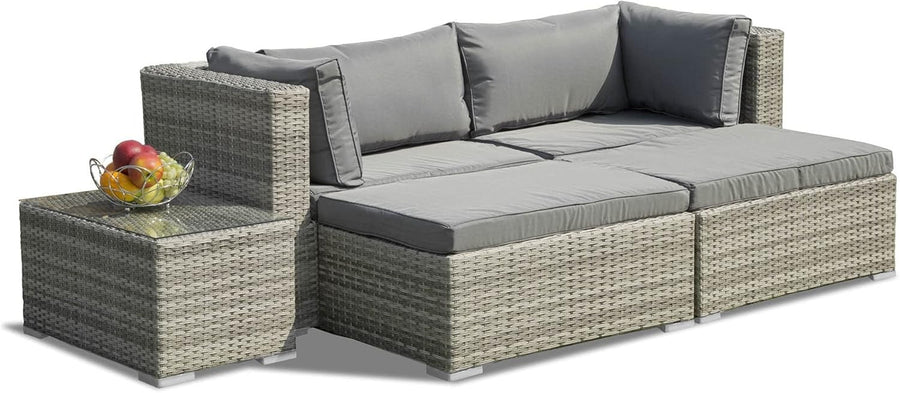 5pc Rattan Garden Sofa Set Outdoor Lounge Patio Weatherproof Cushions Grey