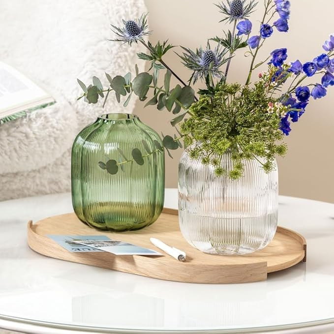 Clear Glass Flower Vase 19cm Modern Ribbed Table Vase Home Decor