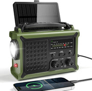 Emergency Solar Hand Crank Radio with 12000mAh Battery & Flashlight