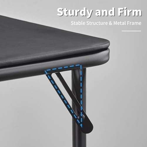 Small Foldable Metal Table with Vinyl Top Black Compact Lightweight Desk