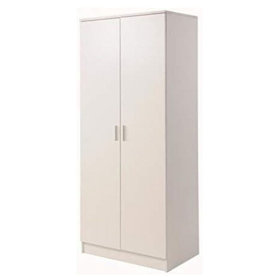 White Double Wardrobe with Shelves & Rail Modern Bedroom Storage