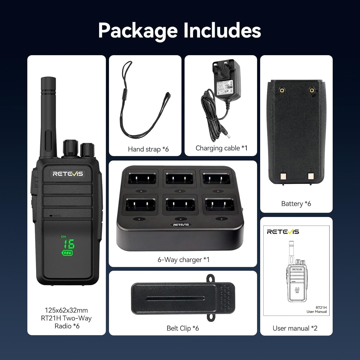 IP54 Walkie Talkies Hidden Screen Type C 6 Way Charger 6 Pack Radio