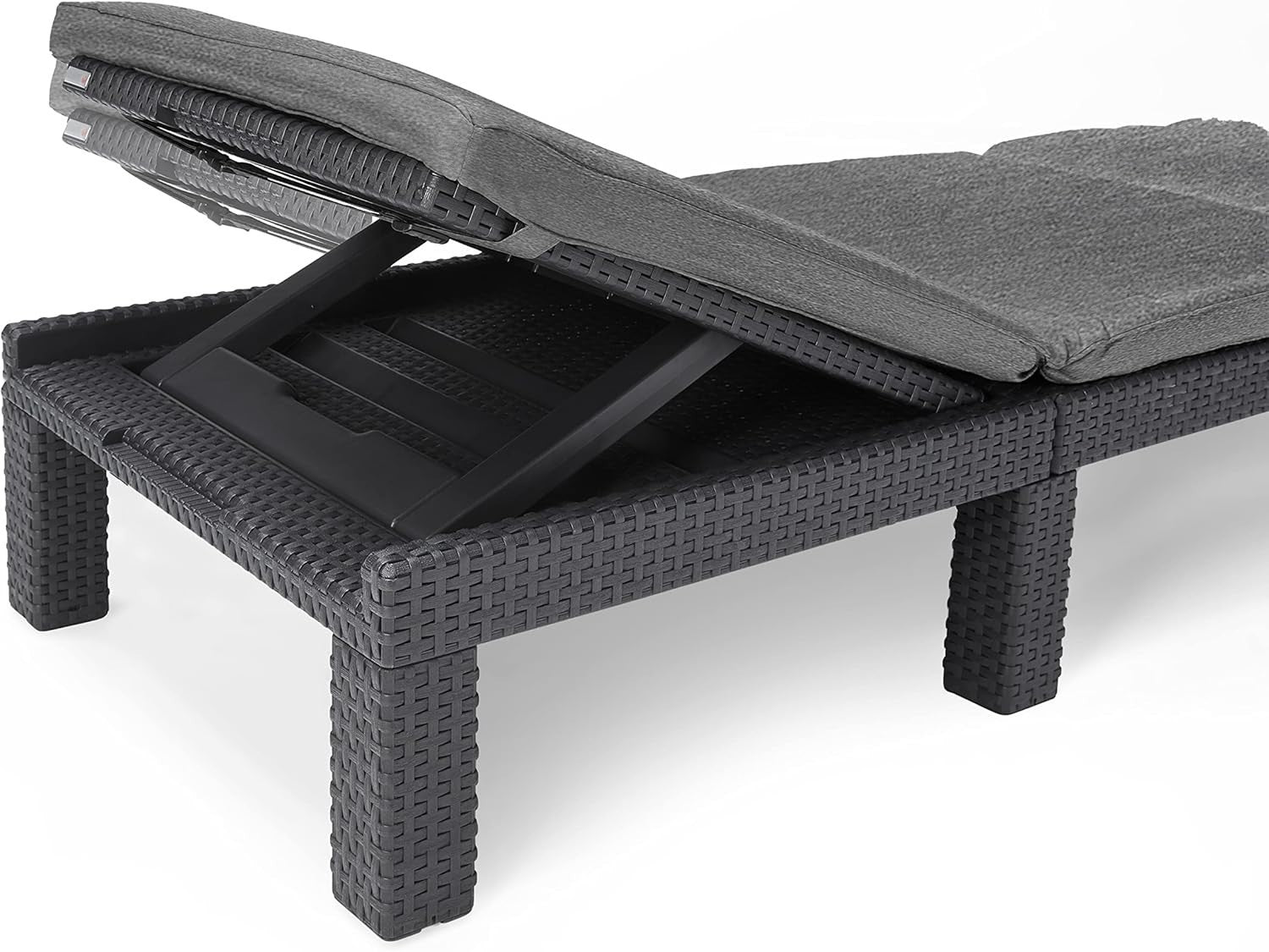 Graphite Rattan Garden Sun Lounger w/ Grey Cushions – 4 Position Recliner