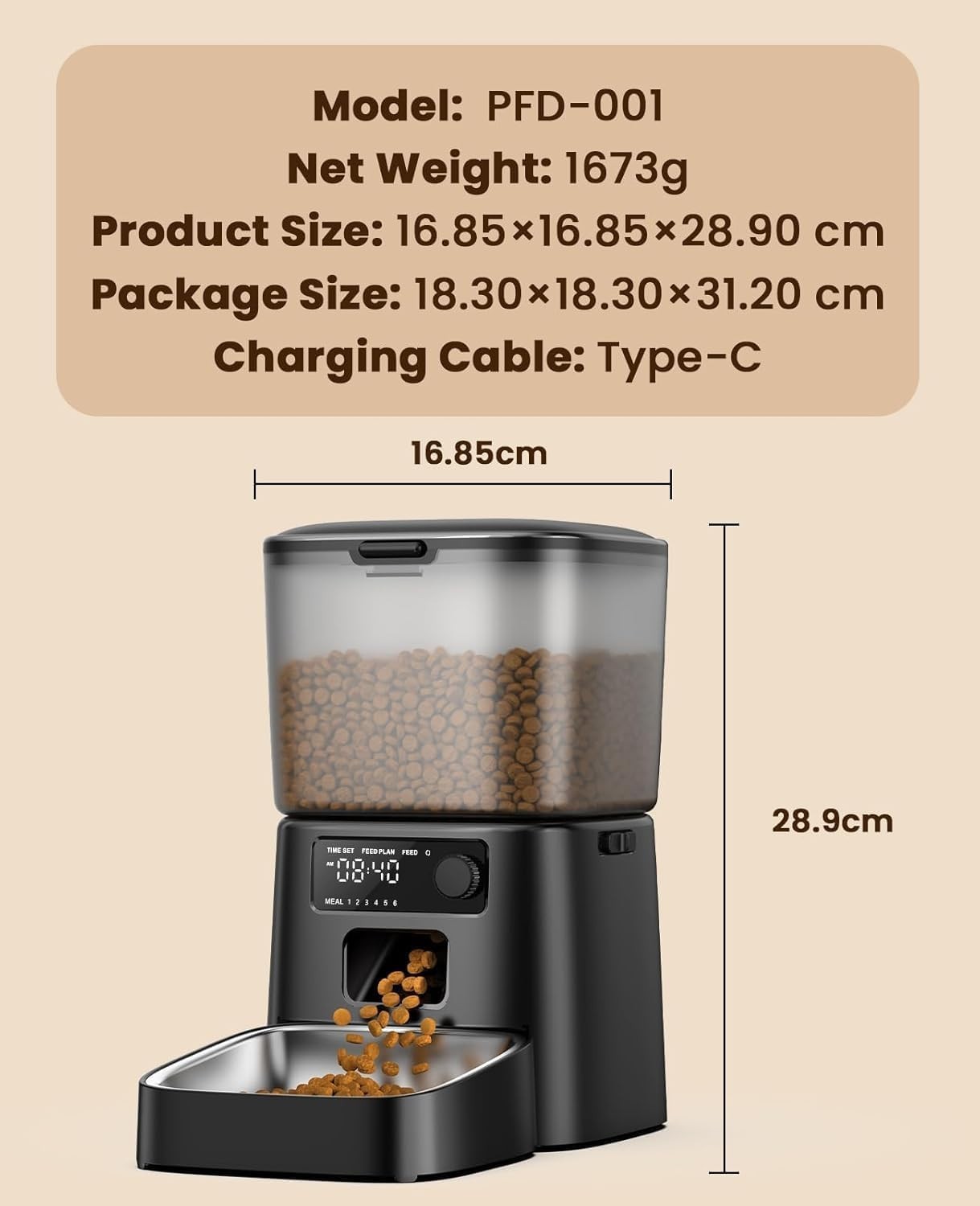 Automatic Cat Feeder 3.5L Timed Pet Food Dispenser 6 Meals Daily