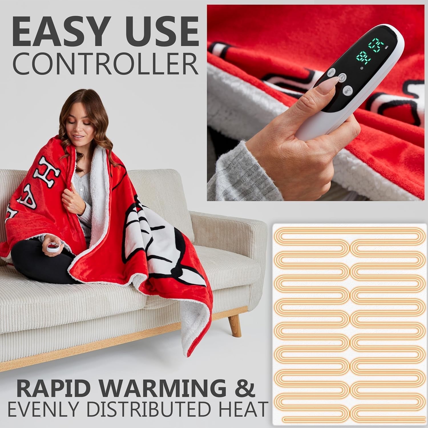 Electric Heated Blanket Double 150x200cm Fleece 9 Heat Timer