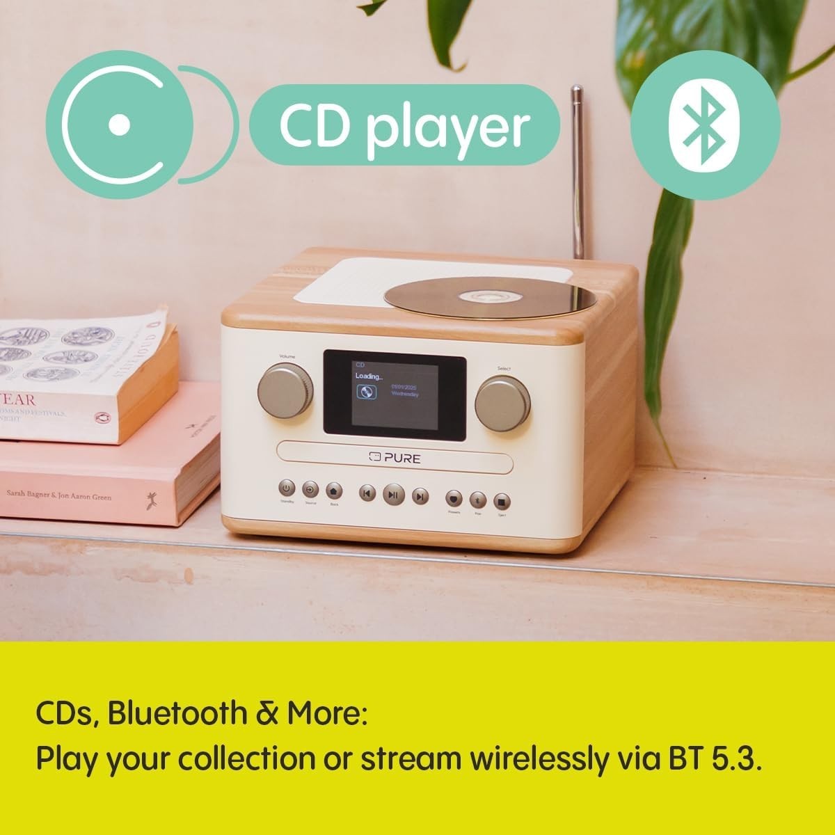 Compact DAB+ CD Radio Bluetooth 5.3 USB AUX Alarm Clock Remote