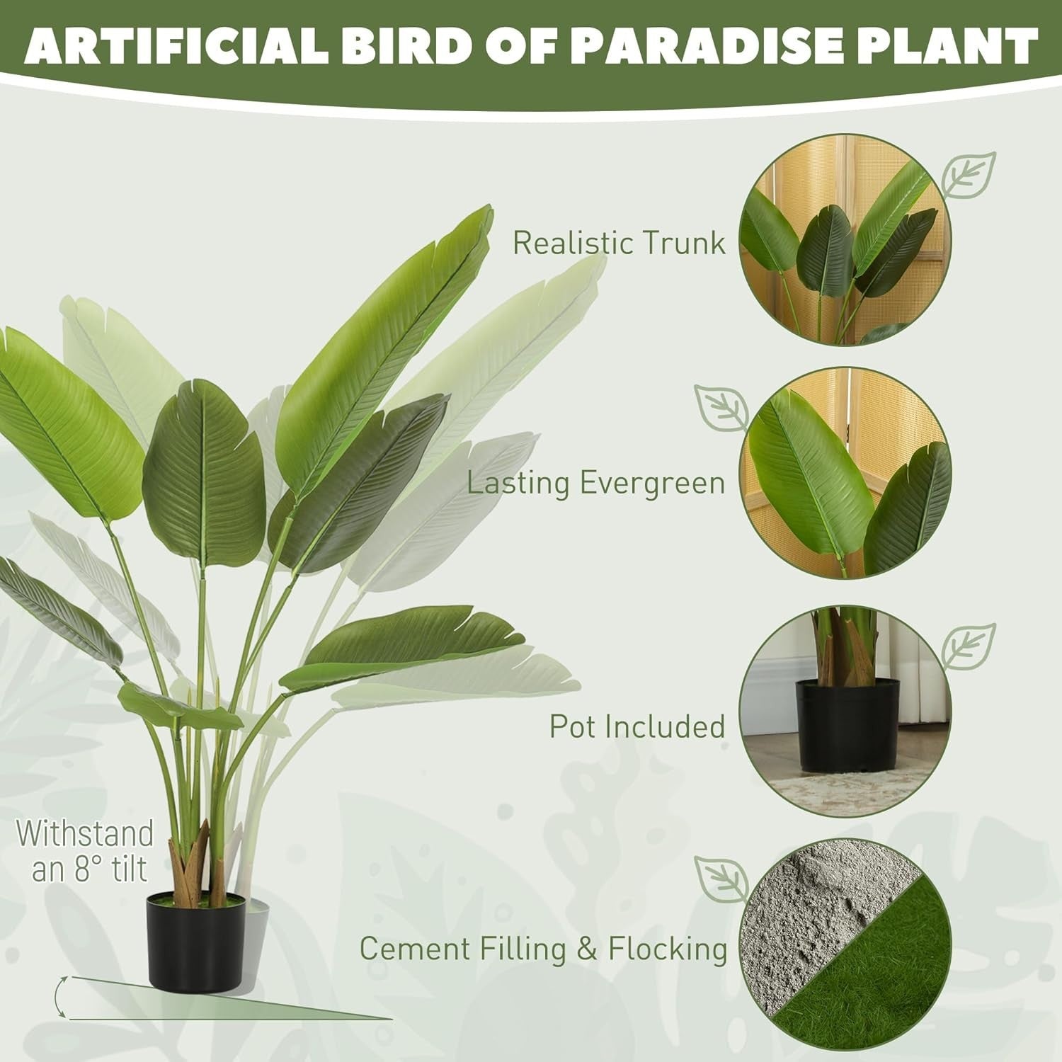 109cm Bird of Paradise Plant Faux Banana Leaf Tree PEVA Flocked Indoor Decor