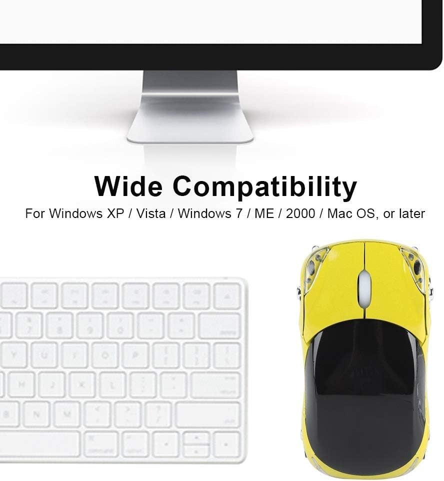 Yellow Kids Wireless Car Mouse 2.4G 1600 DPI USB Laptop