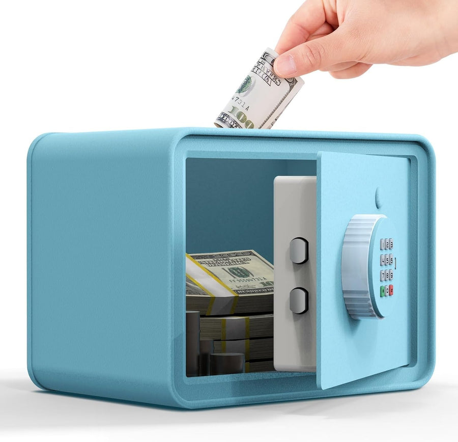 Kids Mini Safe Box Electronic Money Bank Keypad Lock Piggy Bank Blue