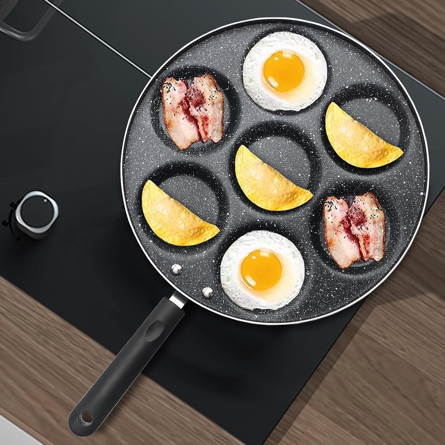 7-Hole Mini Pancake Pan 30cm Non-Stick Frying Pan for Eggs & Omelette