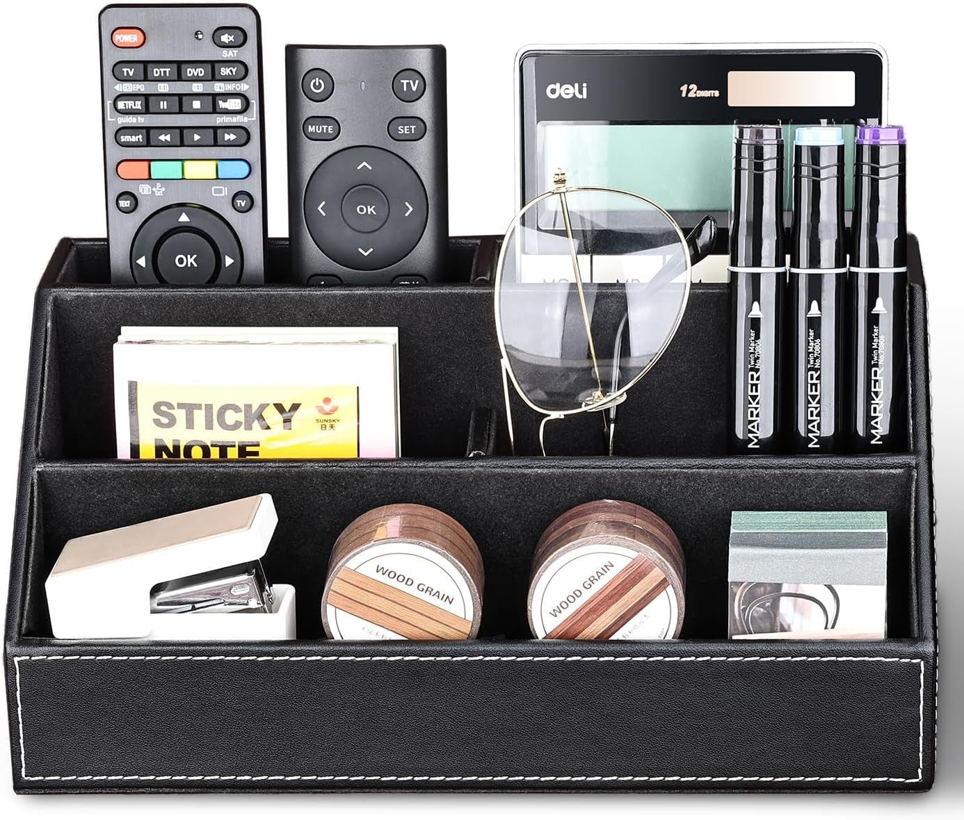 Black Multi-Compartment Desk Organizer – Pen, Phone & Office Tidy