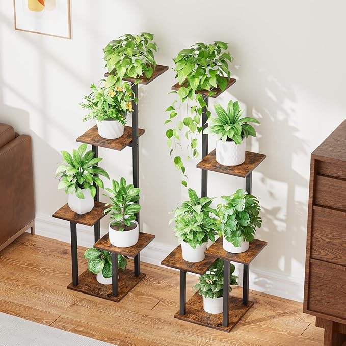 5 Tier Metal Plant Stand with Grow Lights Indoor Corner Shelf Set of 2, 100cm Ta