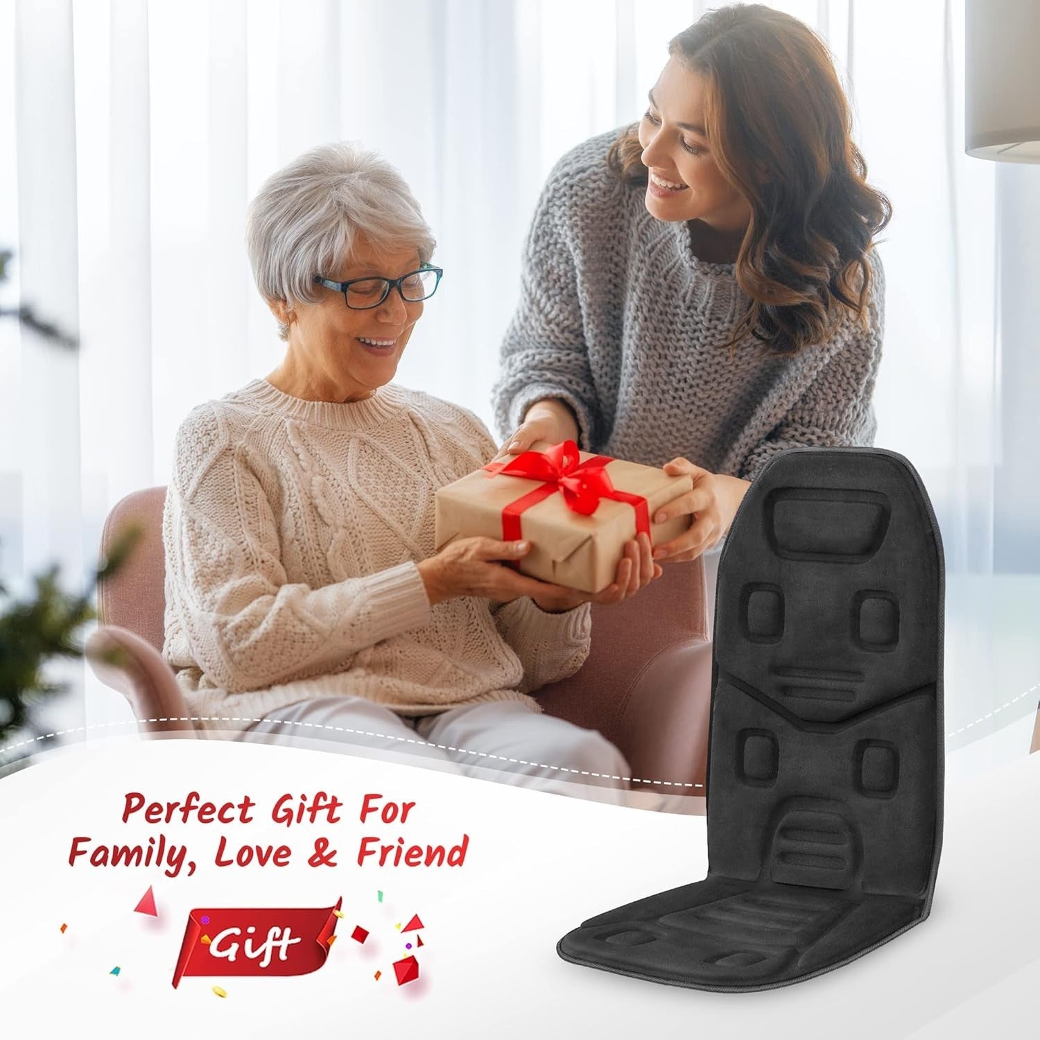 Vibration Back Massager Seat Pad Heat 10-Motor Lumbar Chair Cushion Home Office