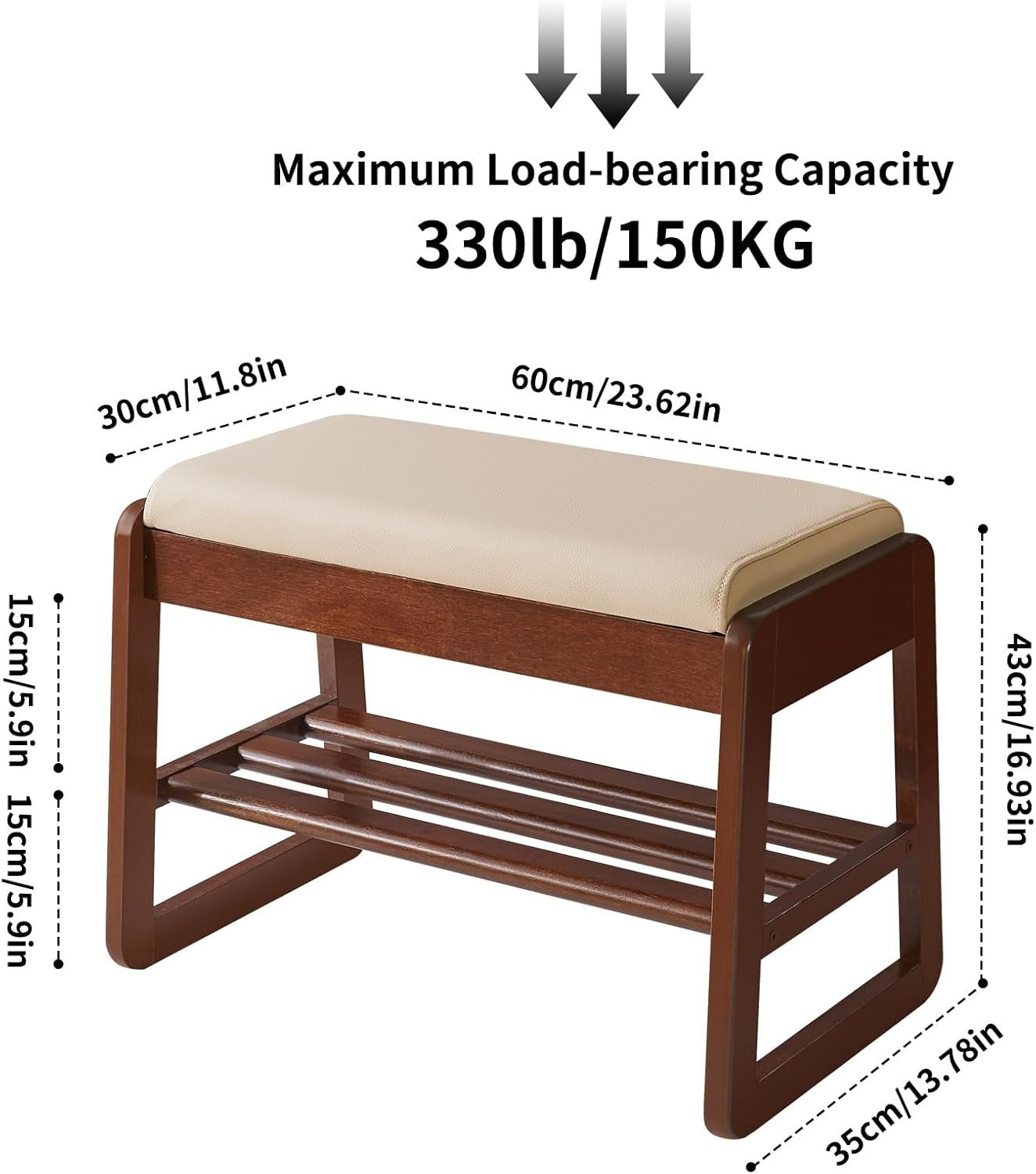 2-Tier Flip-Top Shoe Storage Bench with Padded Seat – Walnut Wood