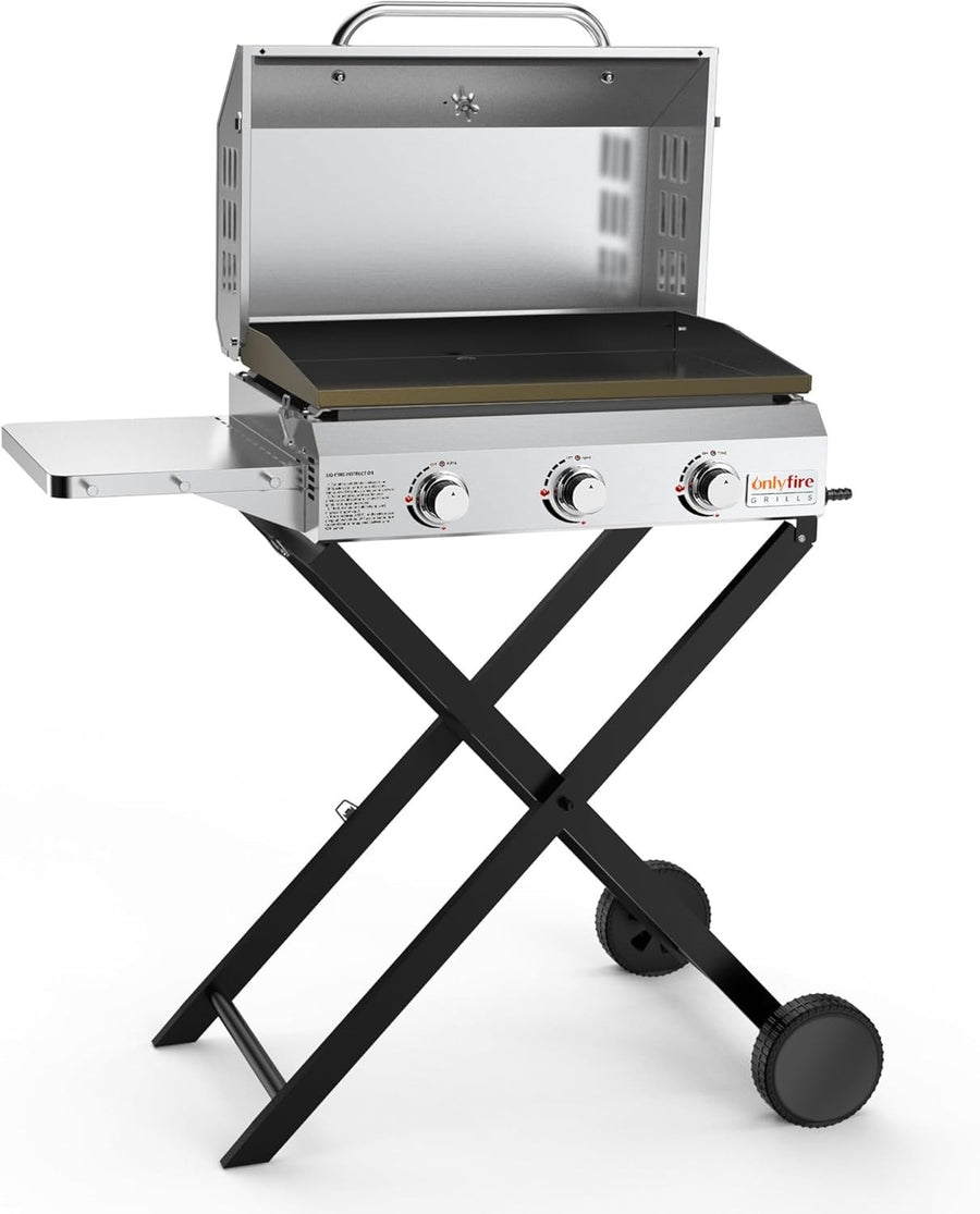 3-Burner Portable Gas BBQ Grill with Folding Stand & Side Table