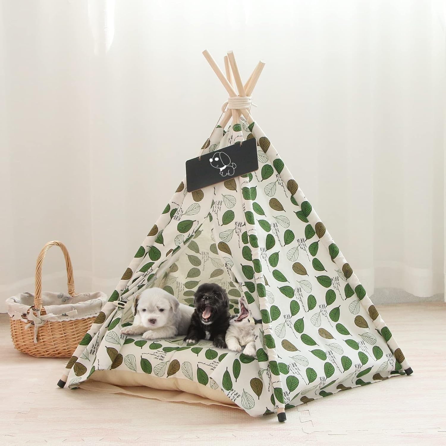 Pet Teepee Tent Dog Cat Bed House w Cushion Private Indoor Shelter
