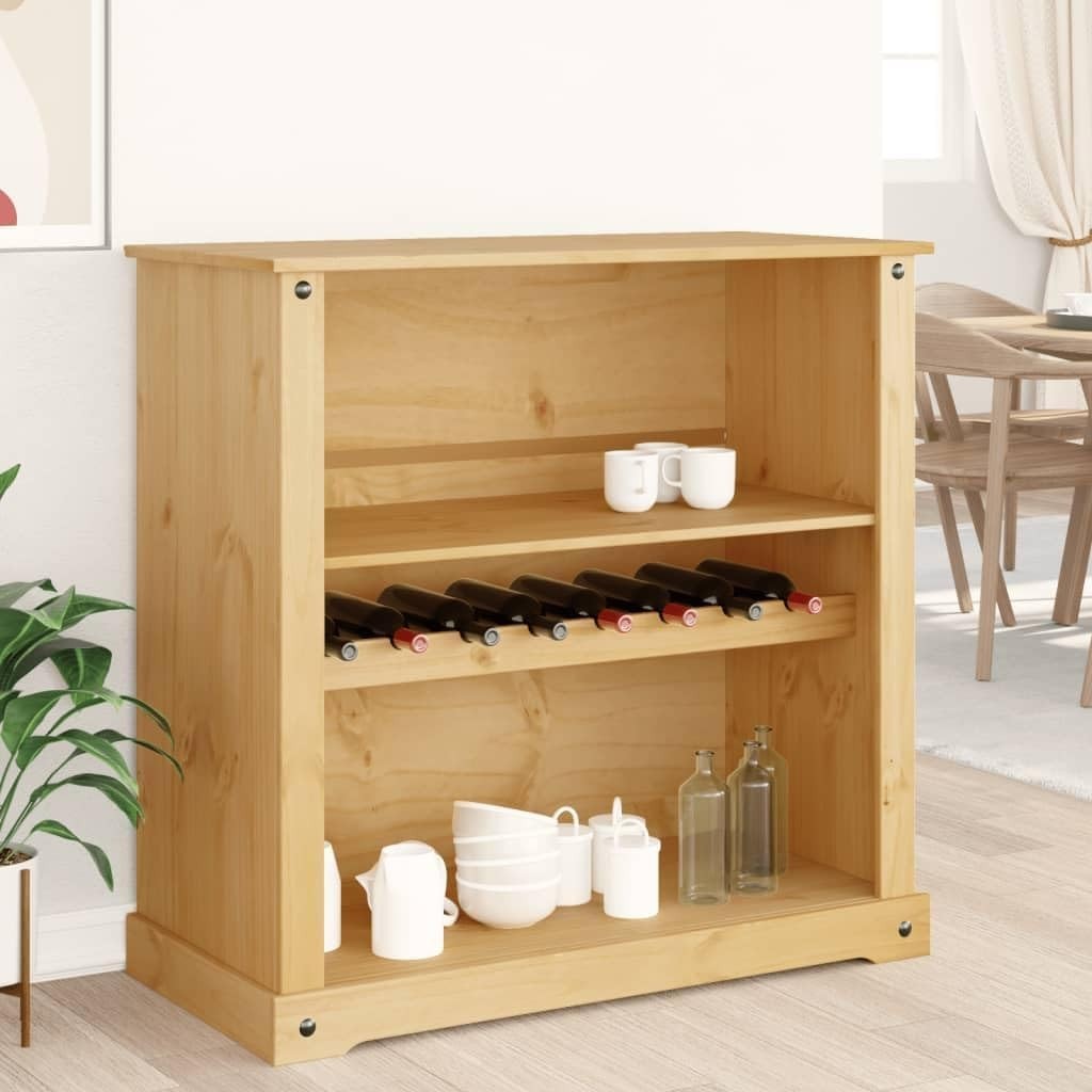 Solid Pine Wine Cabinet Rustic Wood Bar Storage Unit with Bottle & Glass Rack