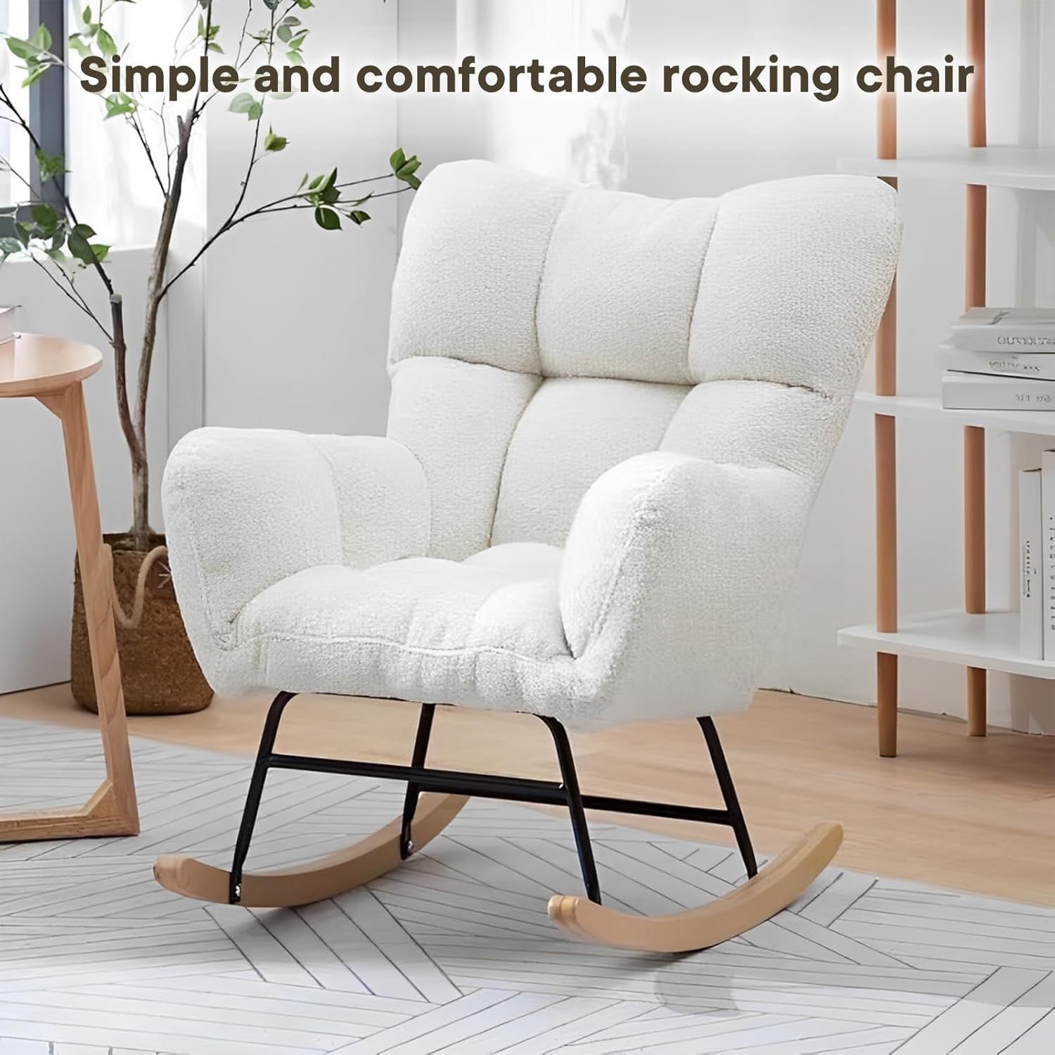 White Luxury Rocking Chair for Adults Home Recliner Sofa, Plush & Sturdy Seat