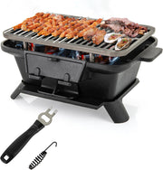 Portable Cast Iron Hibachi BBQ Grill Charcoal Stove Double Sided Grate Outdoor