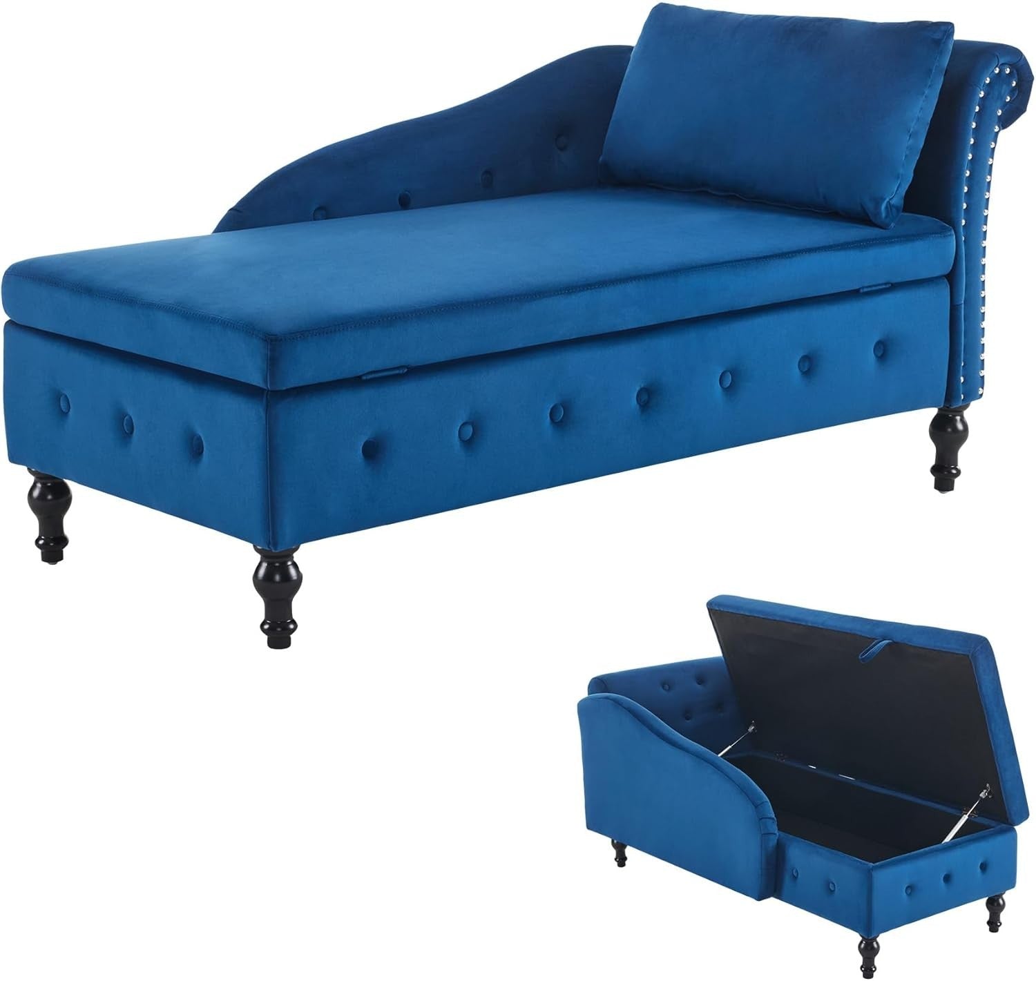 Velvet Chaise Lounge Sofa with Storage Button-Tufted Ergonomic Couch Blue