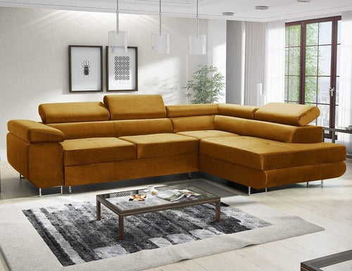 Modern Mustard Corner Sofa Bed with Storage & Sleep Function 277x203cm
